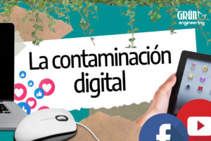 Concepto de la Contaminación Digital representado por una computadora, una tableta y los íconos de redes sociales