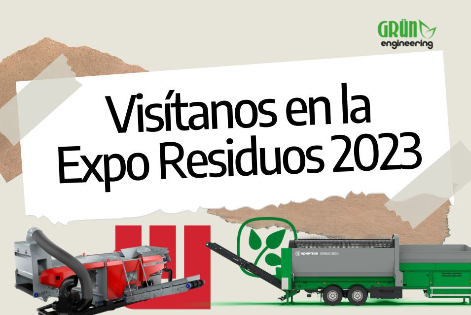 Máquinas y logos de Westeria y Komptech, junto al texto "Visítanos en la Expo Residuos 2023"